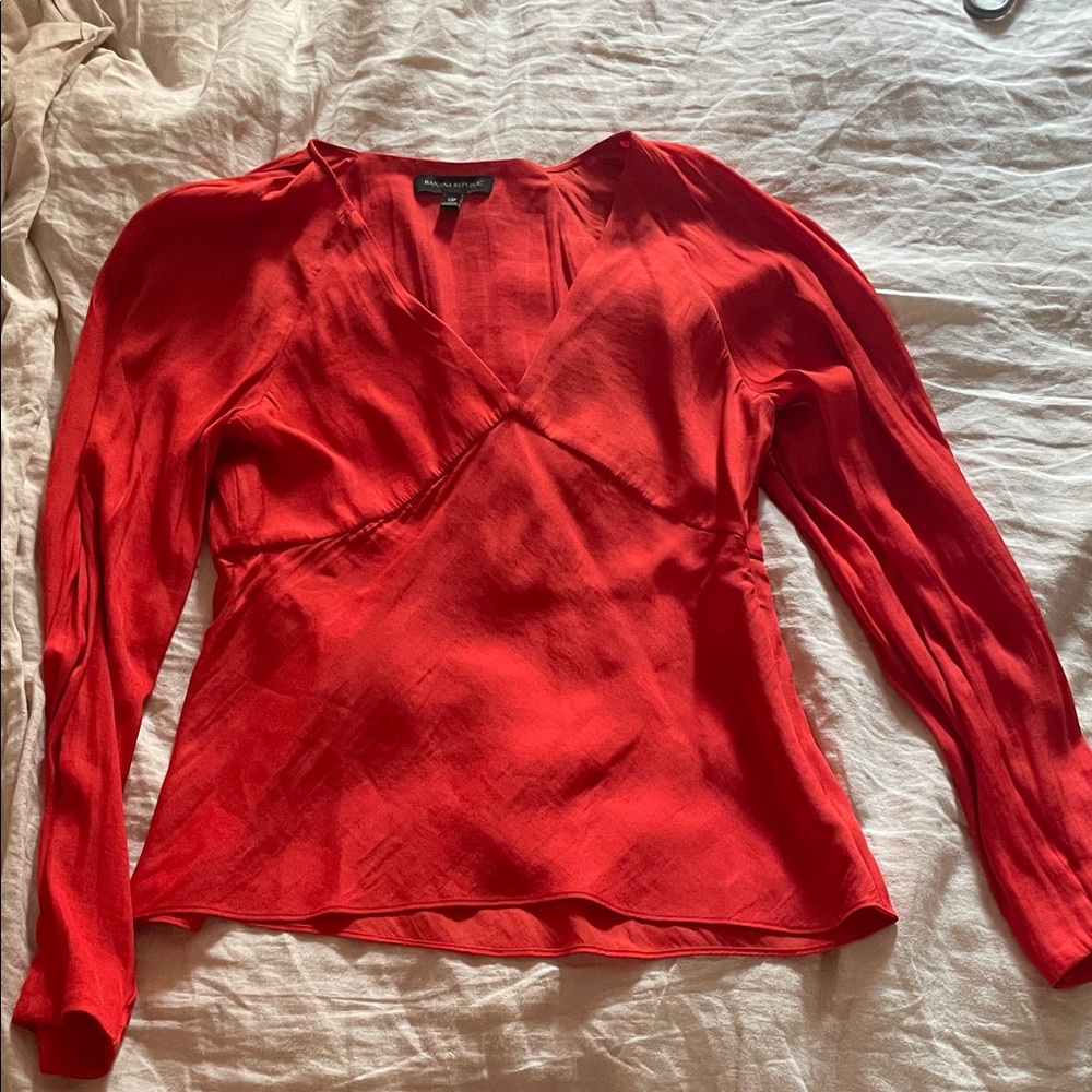 Banana Republic Vibrant Red V-Neck Blouse